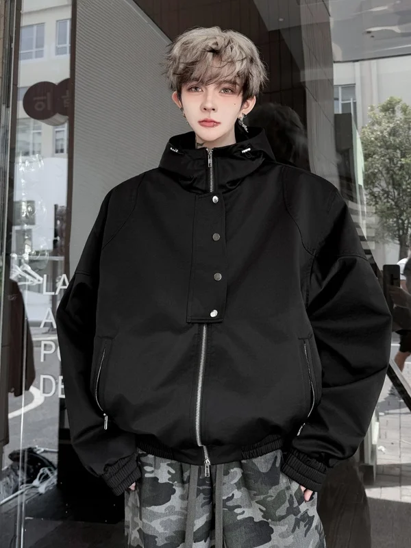 

Мужская осенняя куртка свободного кроя в корейском стиле с капюшоном, на молнии, в рабочем стиле, модная, в мотоциклетном стиле, крутая, стильная