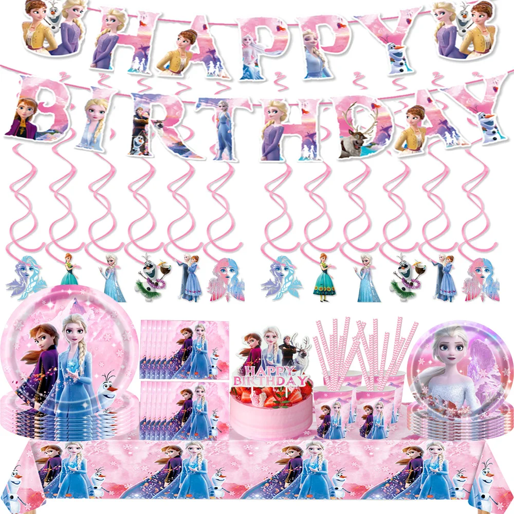 

Pink Princess Disney Frozen Party Balloon Princess Disposable Tableware Anna Balloon Elsa Birthday Party Supplies Girl Gift