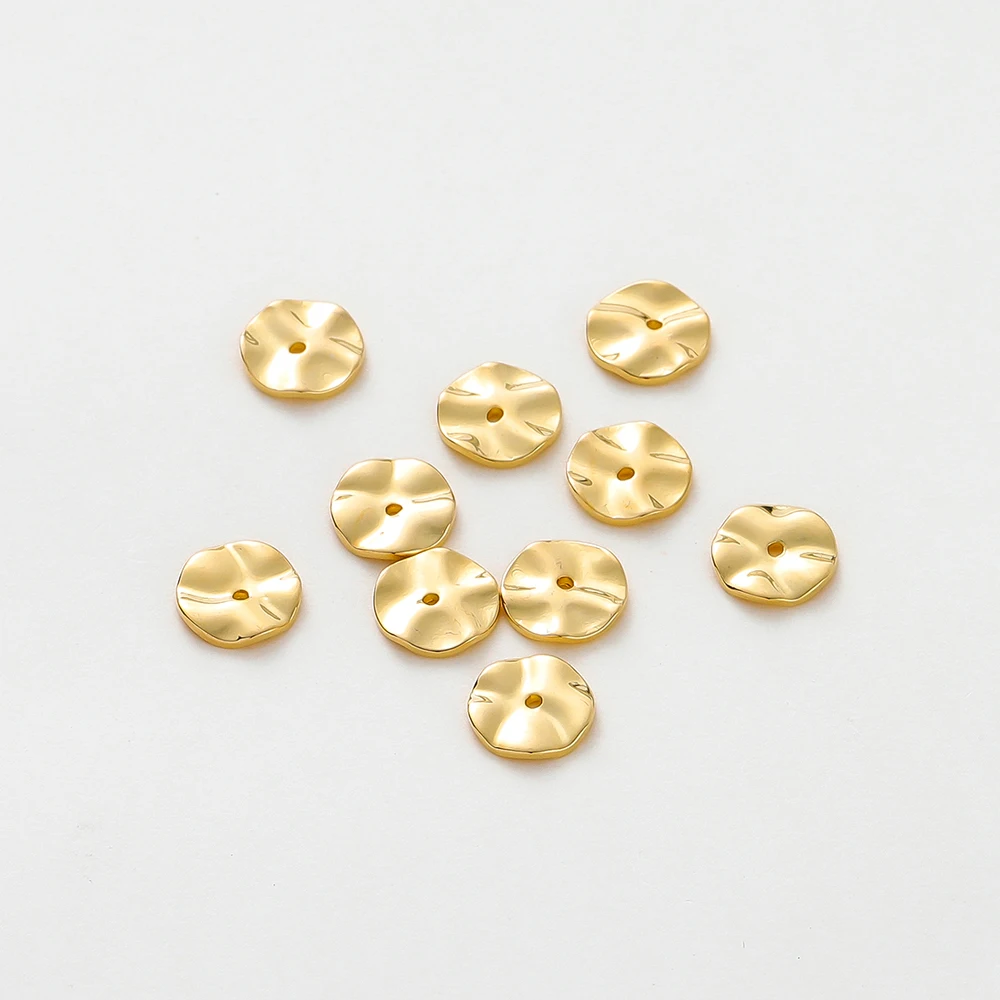 30pcs/lot 14K 18K Gold Plated 4 6 8mm Flat Round Metal Spacer Beads Wave Necklace Beads For Earing Bracelet Jewelry Components