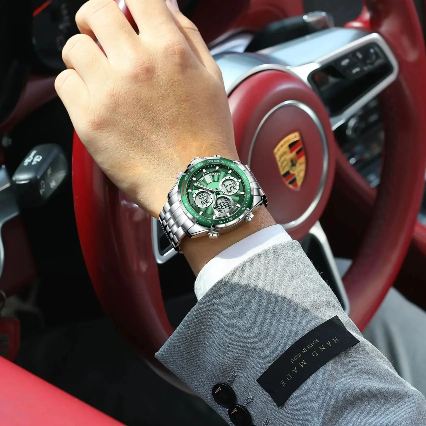 POEDAGAR Top Man ساعة مقاومة للماء إلكترونية LED ساعات رجالية فاخرة عرض مزدوج الوقت رقمي ستانلس ستيل ساعة كوارتز رجالية #4