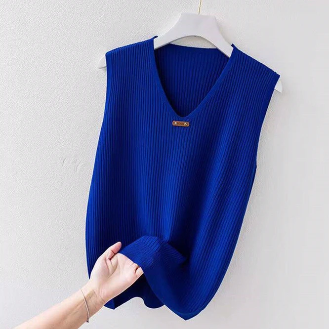 New Ice Silk Sport Camisole Women Tank Top Sexy Slim Korean Style Casual V-Neck Vest Knitted Fashion Sleeveless Tops Blue