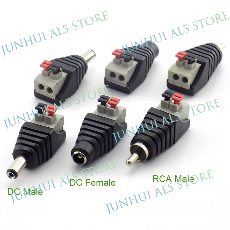 2Pcs DC Male Female Professional Jack Press Plug RCA Connector Cable Plug Adapter for Speaker CCTV Audio LED light B5