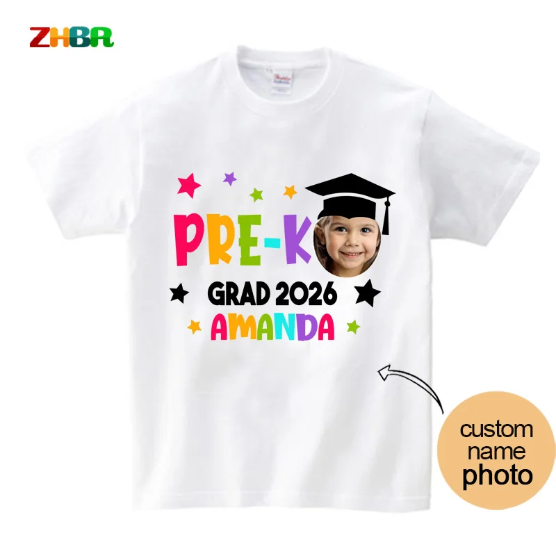 Custom Photo Pre-K Grad 2026 Family Matching T Shirts Personalized Name Proud Daddy Mommy of Pre-K Graduation Outfit Parent Kids