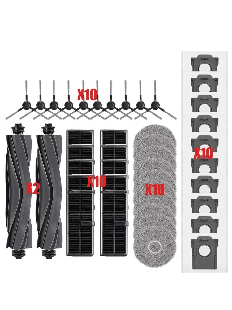 Accessoires pour aspirateur robot Dreame L10S Pro Ultra Heat/L10s Ultra Gen 2/P10 Ultra/D20 Ultra : sacs à poussière, serpillière, brosse principale et brosse latérale