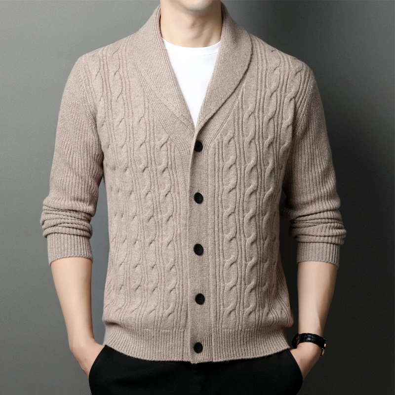 

Wool Cardigan Men's Heavy Thickening Lapel Button Solid Color Green Collar Cardigan Casual Men's Knitted Wool Coat