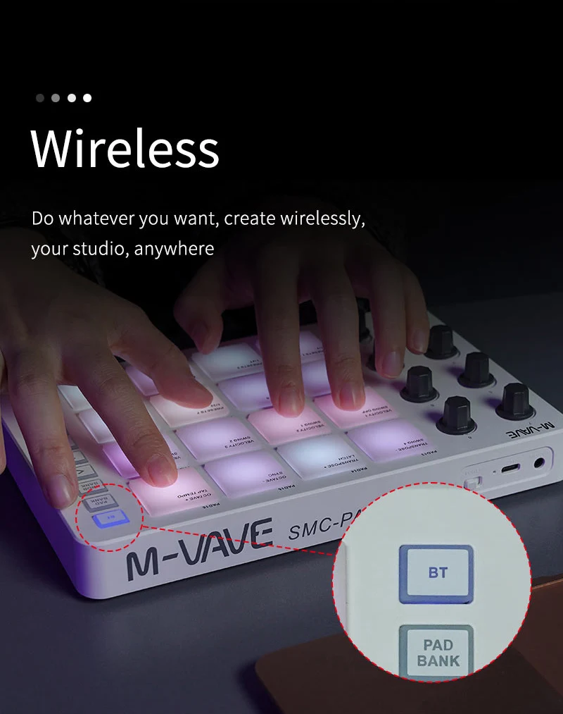 M-VAVE SMC-PAD 16-Tasten RGB Hintergrundbeleuchteter MIDI-Pad-Controller mit 8 Drehreglern – Detail 3