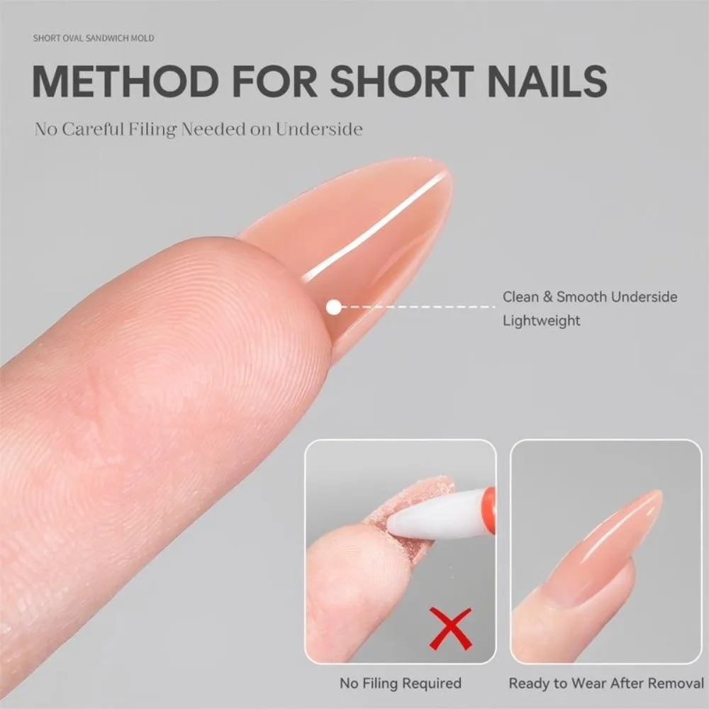 240pcs Oval Shape Sandwich Nail Forms No-Trace Ultra-Thin Double-Sided Fake Nails Quick Shortening Clear Extension Nail Tips DIY