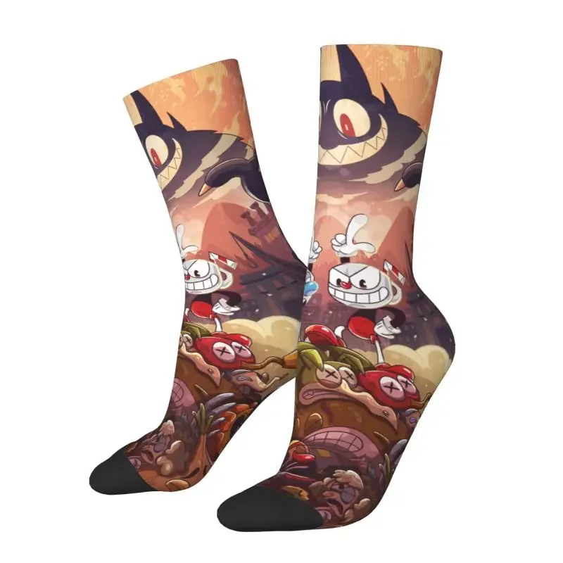 Cool Print Hot Game Cartoon Cuphead Mugman Socks for Men Women Stretchy Summer Autumn Winter Crew Socks