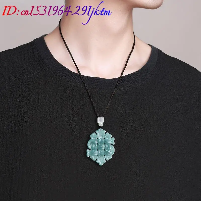 Natural Burmese Jadeite Chinese Knot Pendant Necklace Gemstone Talismans Real Jade Jewelry Charm Luxury Gifts for Women view 5