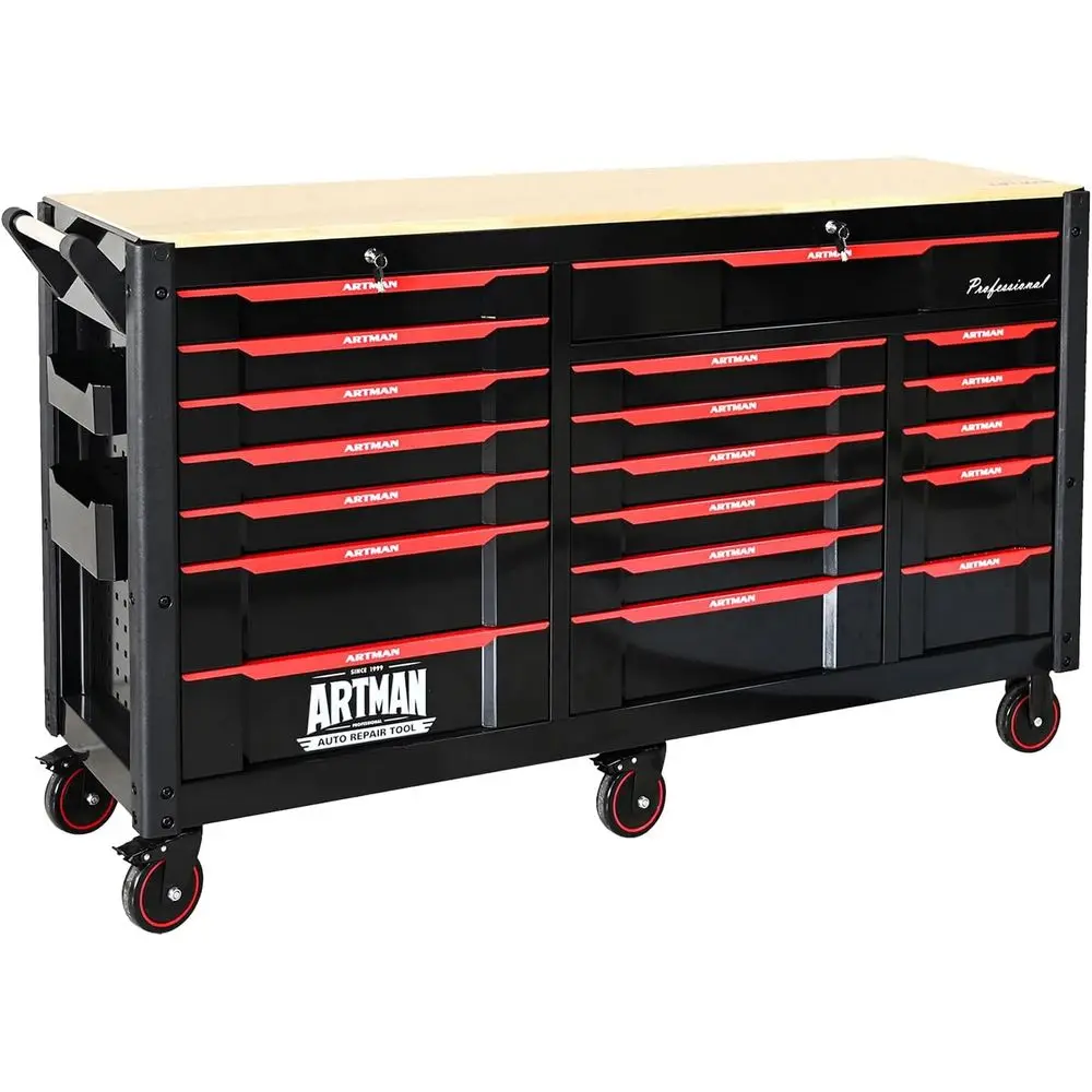 

Сверхмощный мобильный верстак 66, с запираемым ящиком для хранения вещей, деревянной столешницей для механиков, мастерской и гаража