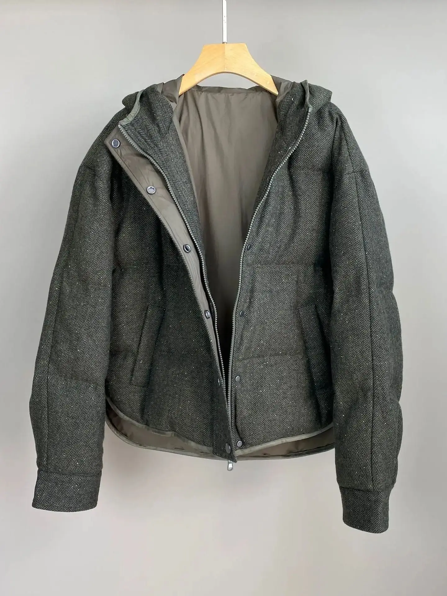 

Женская пуховая куртка с капюшоном, осенне-зимнее однобортное пальто с длинными рукавами из теплой шерстяной смеси