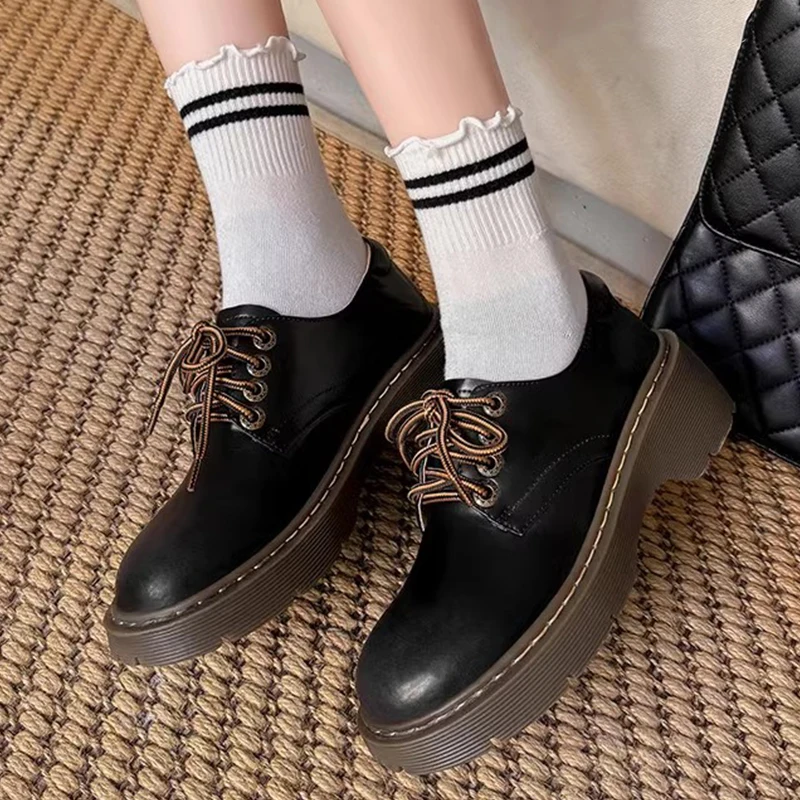 Women Flats Shoes Autumn Casual Platform Walking Loafers Shoes 2024 New Brand Lace Up Dress Shoes Fashion Cozy Zapatillas Female