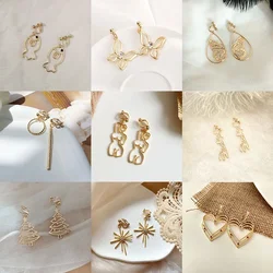 Korean Temperament Gold Color Butterfly Earrings Fashion Simple Hollow Out Geometric Clip on Earrings for Women Without Piercing