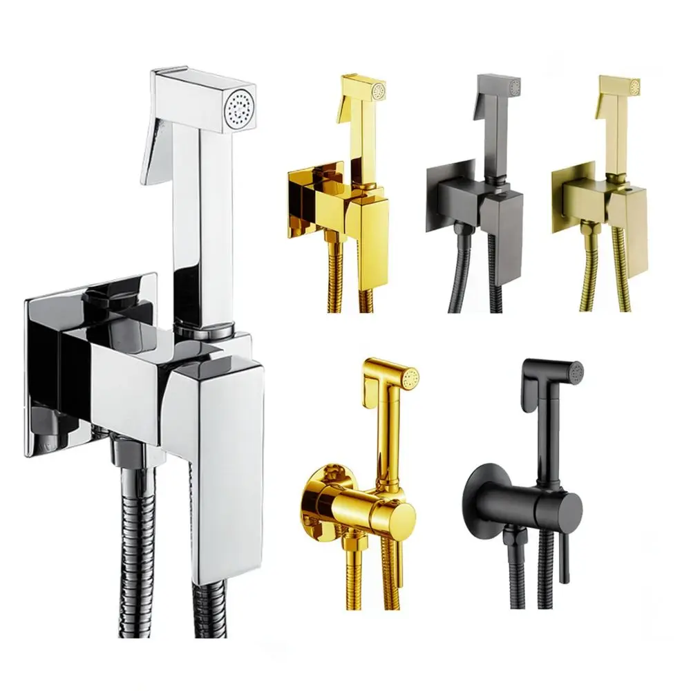 Wall Mounted Bidet Mixer Solid Brass Hot Cold Water Faucet Bathroom Toilet Cleaning Handheld Shower Applicator Tool