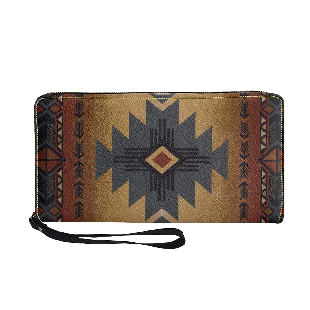 Portefeuille multifonction en cuir PU pour femme, motif folklorique tribal, sac à main portable pour femme, porte-cartes pour femme, sac d'argent à fermeture éclair, 2023