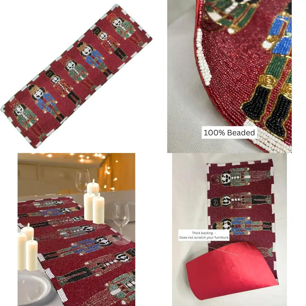 

Handcrafted Beaded Christmas Table Runner in Red, Green, Blue, White, Black - 36 Long Luxury Decor - Perfect Holiday & Housewarm