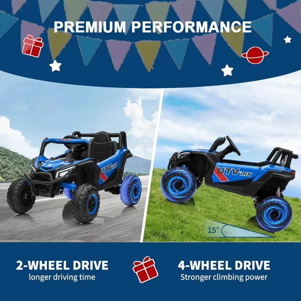 سيارة ركوب كهربائية 12 فولت UTV Buggy للأطفال 4WD/2WD شاحنة UTV قابلة للتحويل مع جهاز تحكم عن بعد بلوتوث، موسيقى، أضواء LED