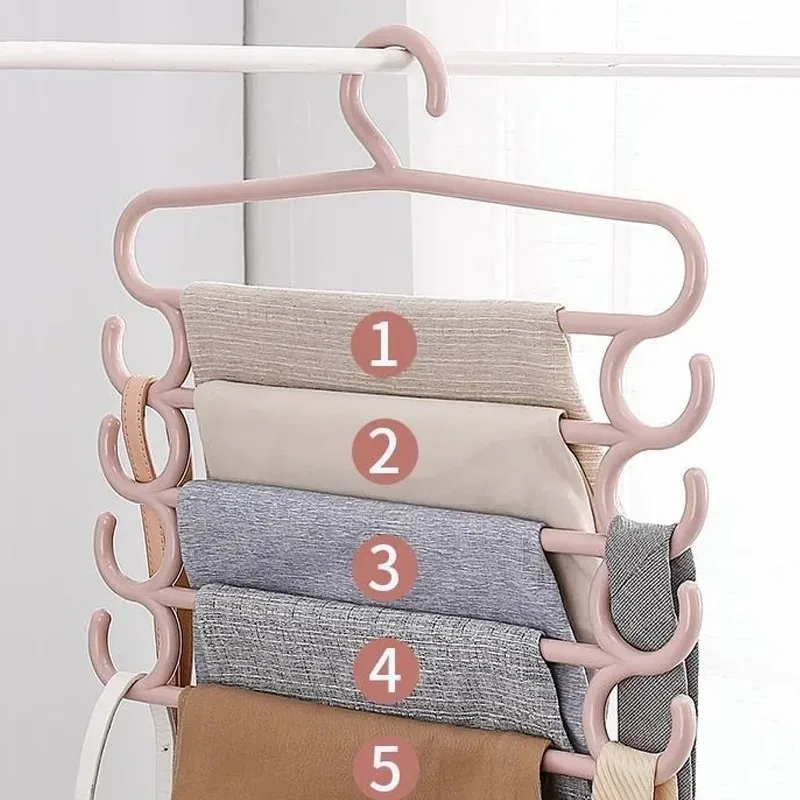 5 Layers Pants Rack Multifunctional Household Saving Space Multi Layer Hanger Pants Closet Color Clothes Peg Bathroom towel rail