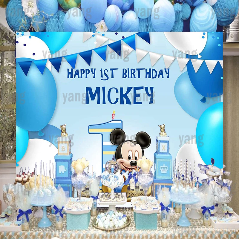 Disney Custom Baby Mickey Blue Background Birthday Party Decoration Backdrop Banner Vinyl