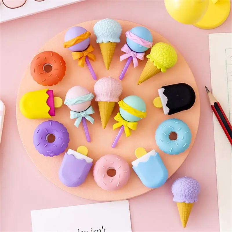 4Pieces/Boxes Kawaii Lollipop Sweety Ice Cream Student Stationery School Office Supplies Children Erasers For Kids Pencil Eraser