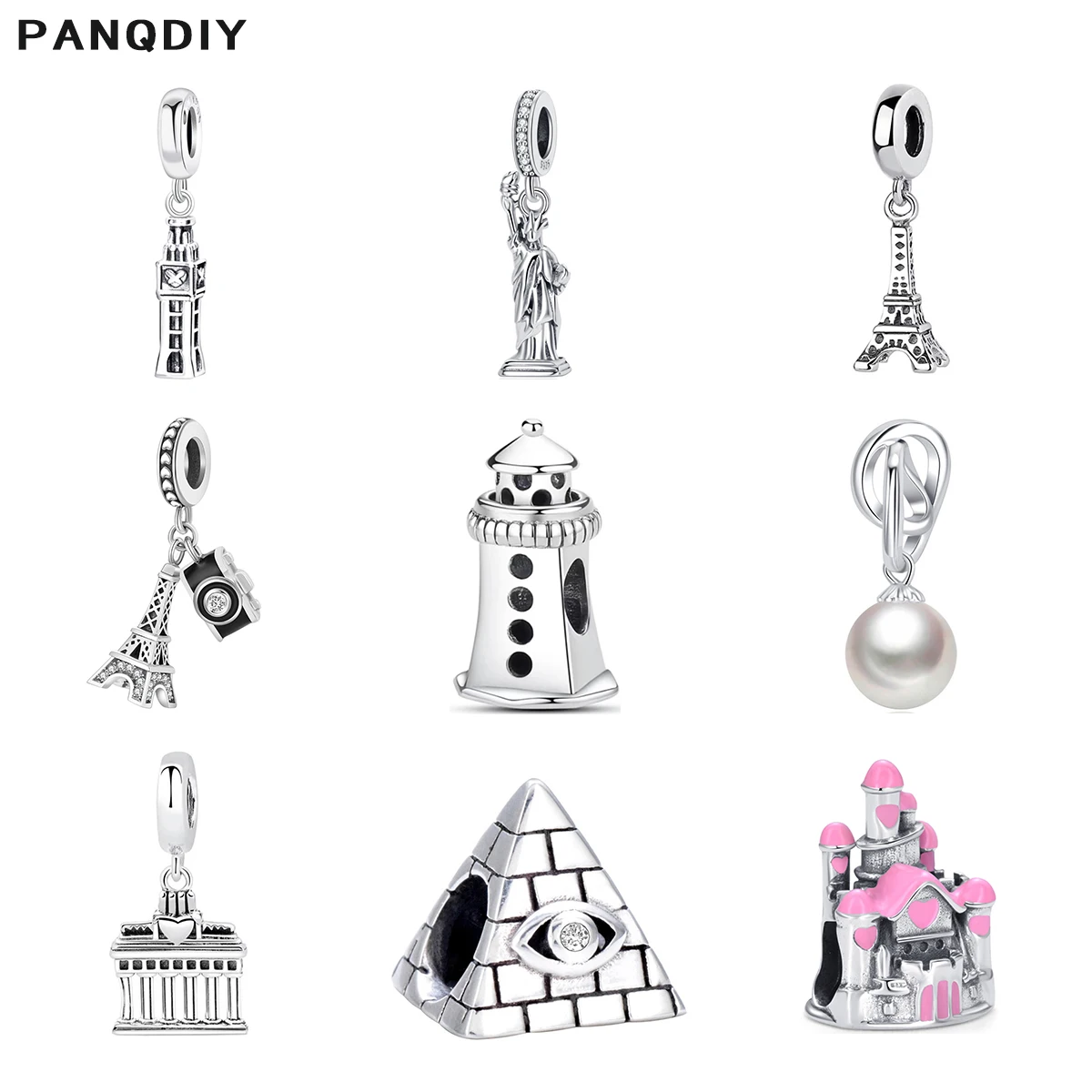 

PANQDIY 925 Sterling Silver Charms Pendant World Landmark Architecture String DecorationFit Original BraceletWomen DIY Jewelry