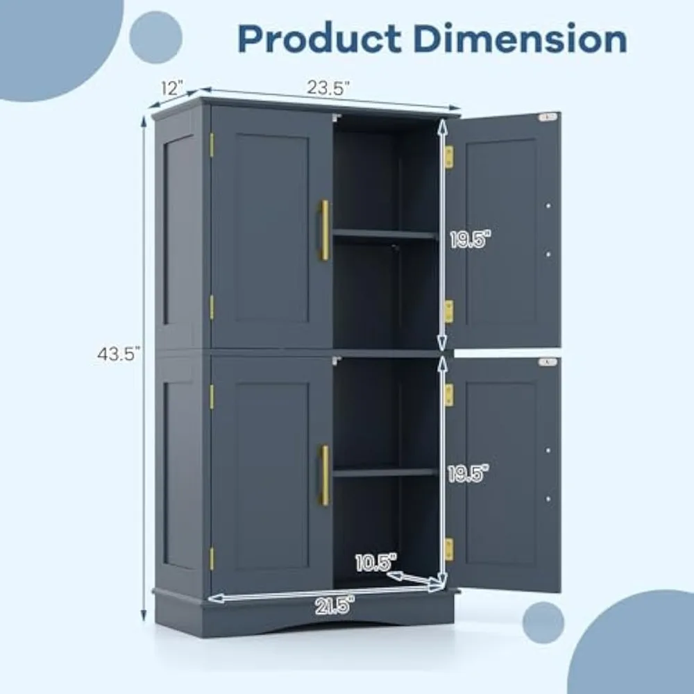 

Bathroom Storage Cabinet, Modern Cabinet with 4 Doors, 2 Adjustable and Detachable Shelves, 2 Anti Tipping Kits