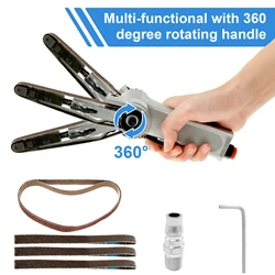 Air Belt Sander Coating Pneumatic Angle Grinder Tool w/ 5 Belts Film Metal Removal Operations Wood Burr Removal Sanding Grinding