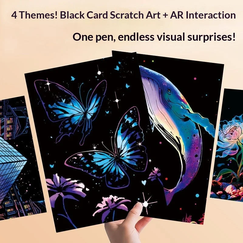 A4 DIY Scratch Painting Multi‑color Marine Animal Butterfly Flowers Building Night View Manual Scratch Painting Drawing Toys
