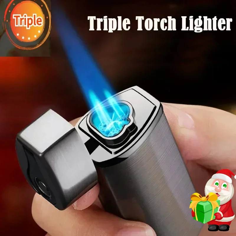 ولاعة ثلاثية اللمس الاستشعار ولاعة معدنية كهربائية لهب أزرق نفاثة السيجار أداة يندبروف USB توربو ثلاثة مصباح يدوي أخف الرجال #1
