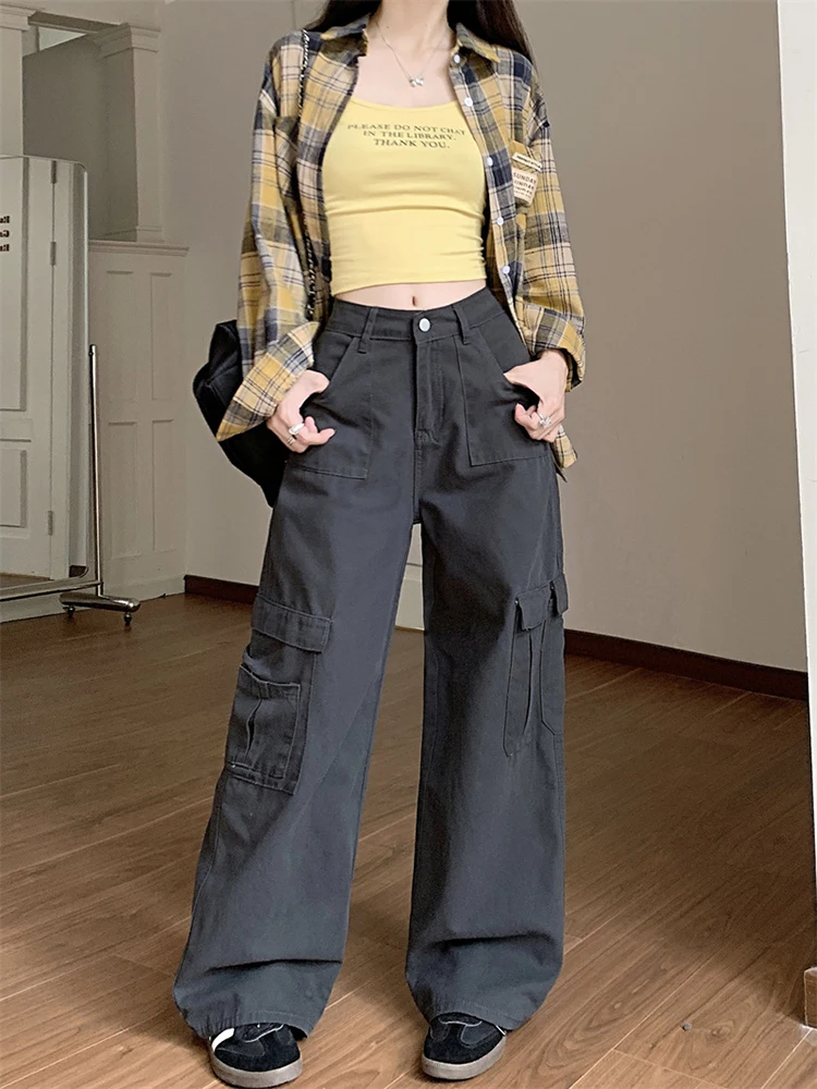 

Американские джинсы-брюки с высокой талией и прямыми штанинами, женские, весна-осень, новый дизайн, утягивающие, широкие штанины