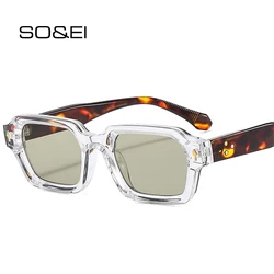 SO&EI New Square Women Sunglasses Fashion Gradient Shades UV400 Men Retro Rivets Double Color Sun Glasses