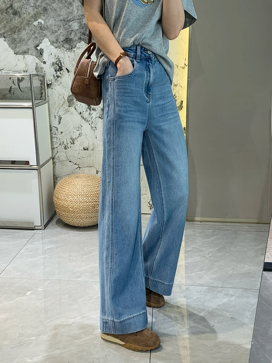 

Джинсы с высокой талией, прямого кроя, облегающие, женские, весна-лето, эластичные, узкие, широкие брюки, струящиеся, длинные штаны