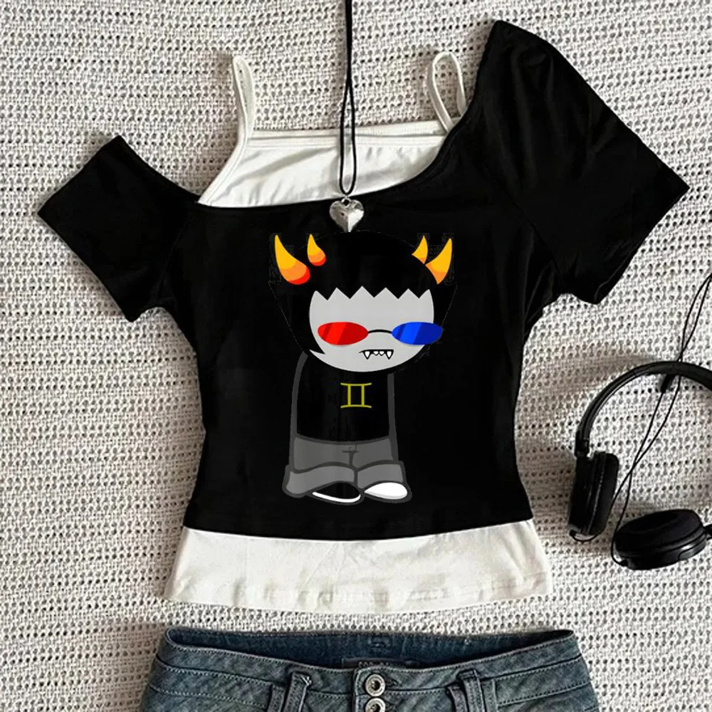 Homestuck cropped top teen y2k streetwear anime scene  grunge t shirt cutecore baddie graphic streetwear gothic