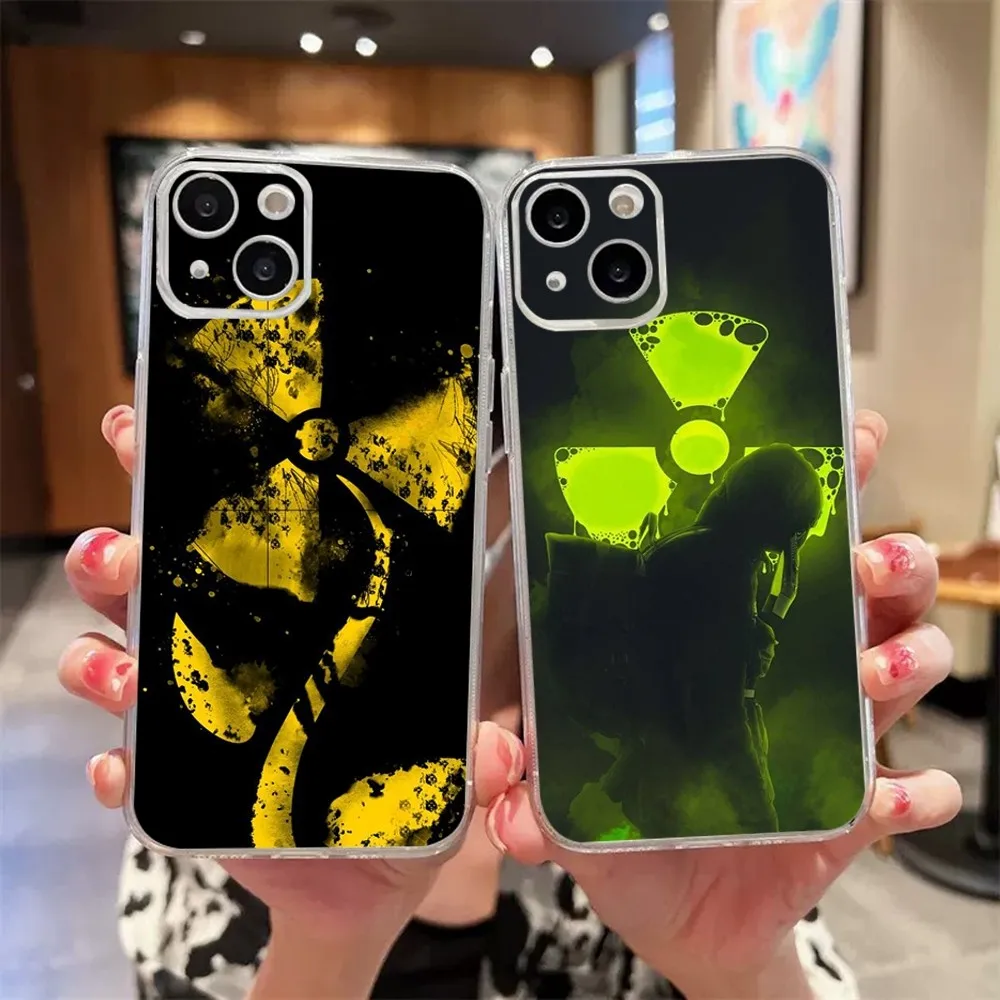 Nuclear Radiation Toxic Danger Sign Phone Case For iPhone 11,12,Mini,13,14,15,Pro,XS,Max,X 8,7,6s,Plus,5,SE,XR Transparent Shell