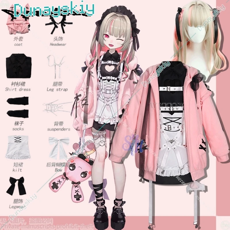 

Nijisanji Makaino Ririmu их Artes VTuber Косплей Аниме Костюм Jirai Kei Девушки Розовый Кролик Пальто Лолита Платье Хэллоуин Вечеринка