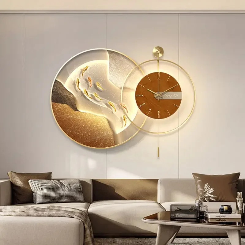 Modern Luxury Restaurant Decoration Simplicity Living Room Nine Fish Chart Clock