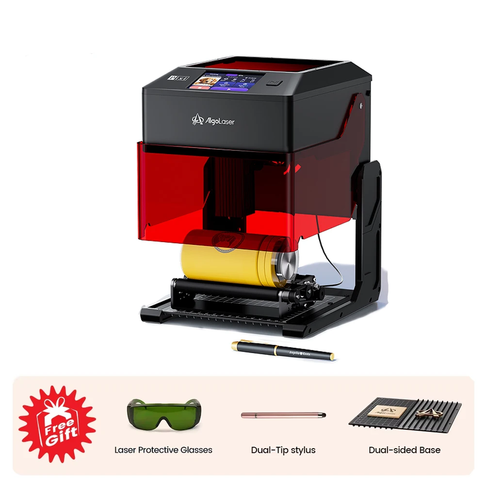 Algolaser PIXI 10W Mini Draagbare Houtbewerkingsgraveermachine met Rotatie-rol, Hoge Precisie Graveermachine voor DIY Hobby's en knutselen