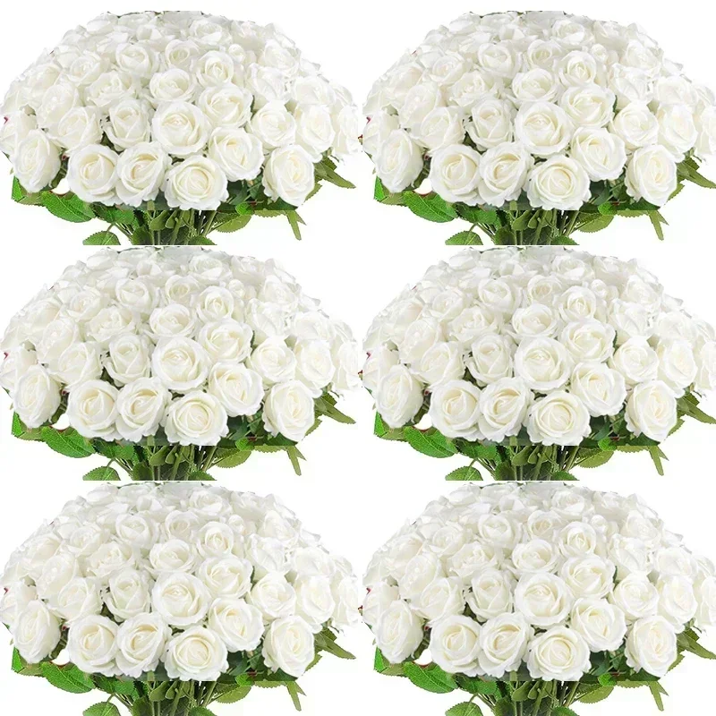 100 Pieces Artificial Roses Flowers Fake Silk Roses Bouquet for Table Centerpiece Vases Wedding Party Decor image 3