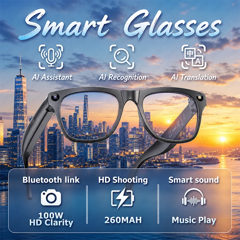

New Smart Glasses Translation Glasses HD Clarity AI Recognition Lightweight Comfortable Recording Noise Reduction Smart Glasses