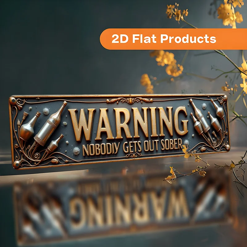 

2D Flat, Vintage Style "WARNING NOBODY GETS OUT SOBER" Aluminum Wall Sign - 10x40cm/3.9x15.7inch, Farmhouse, Bathroom, Coffee Sh