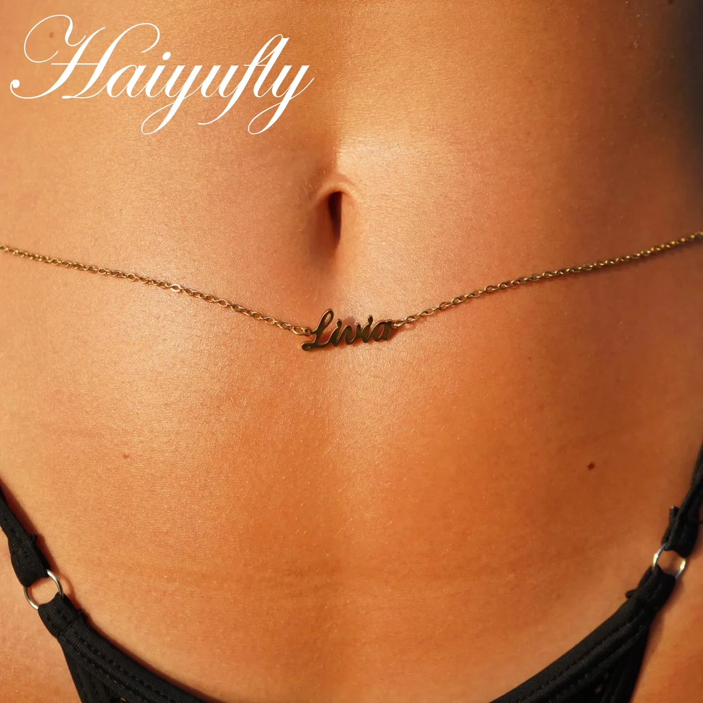 Haiyufly Custom Name Waist Chain for Women Stainless Steel Jewelry Zircon Body Belly Chain Personalized Birthday Summer Gift