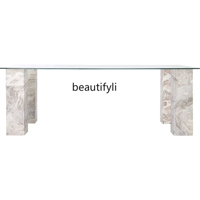 

Restaurant tempered glass dining table light luxury marble negotiation table simple, simple home eating table