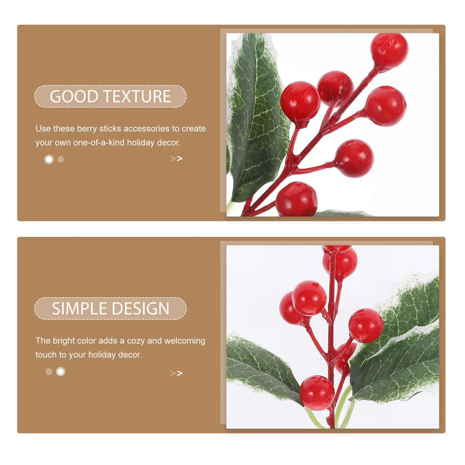 

6pcs Christmas Berry Decor Leaves Artificial Berries Stems For Holiday Party Winter Decoration Diy Xmas Tree Simulated Berry