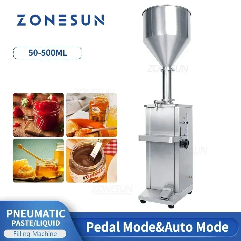 ZONESUN ZS-GT1V Fully Pneumatic Paste Filling Machine for Alcohol Cream Gel Sauce Honey