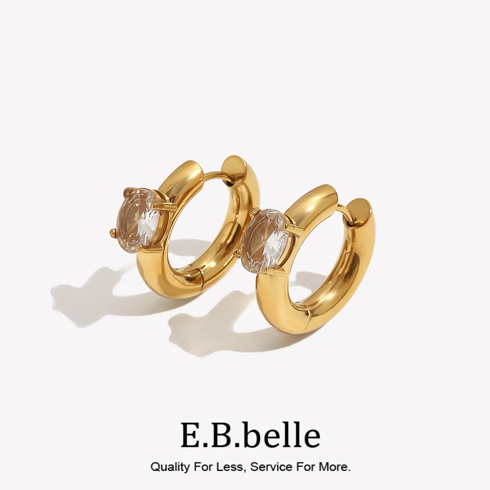 Classcial Dick Chunky Gold Überzogene Runde Hoop Ohrringe Für Frau Edelstahl Wasserdichte Oval Zirkon Kristall Ohrring