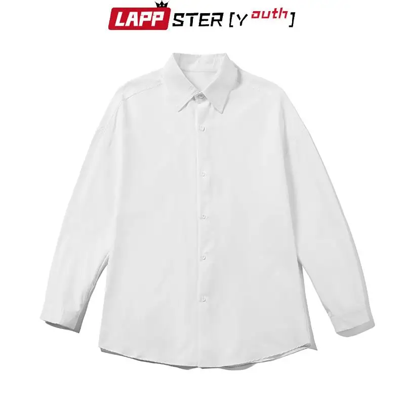 LAPPSTER-Youth Korean Fashion Black Long Sleeve Shirts 2023 Mens Harajuku Black Oversized Shirt Button Up Shirts Blouses 5XL image 5