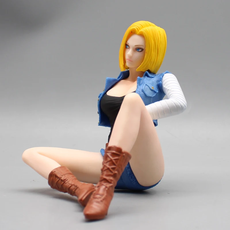 12cm Anime Dragon Ball GK Sitting Girl Android No. 18 Action Figures Trendy Toy Model Figure Desktop Car Ornament Toy Gift Hot