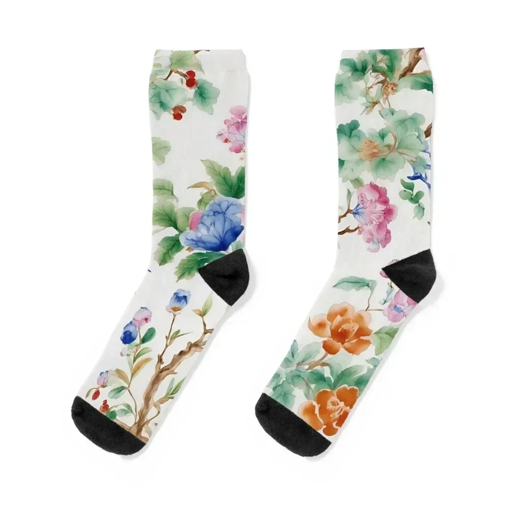 Porcelain style chinoiserie roses, birds and branches Socks designer brand christmas gift gifts Men's Socks Women's