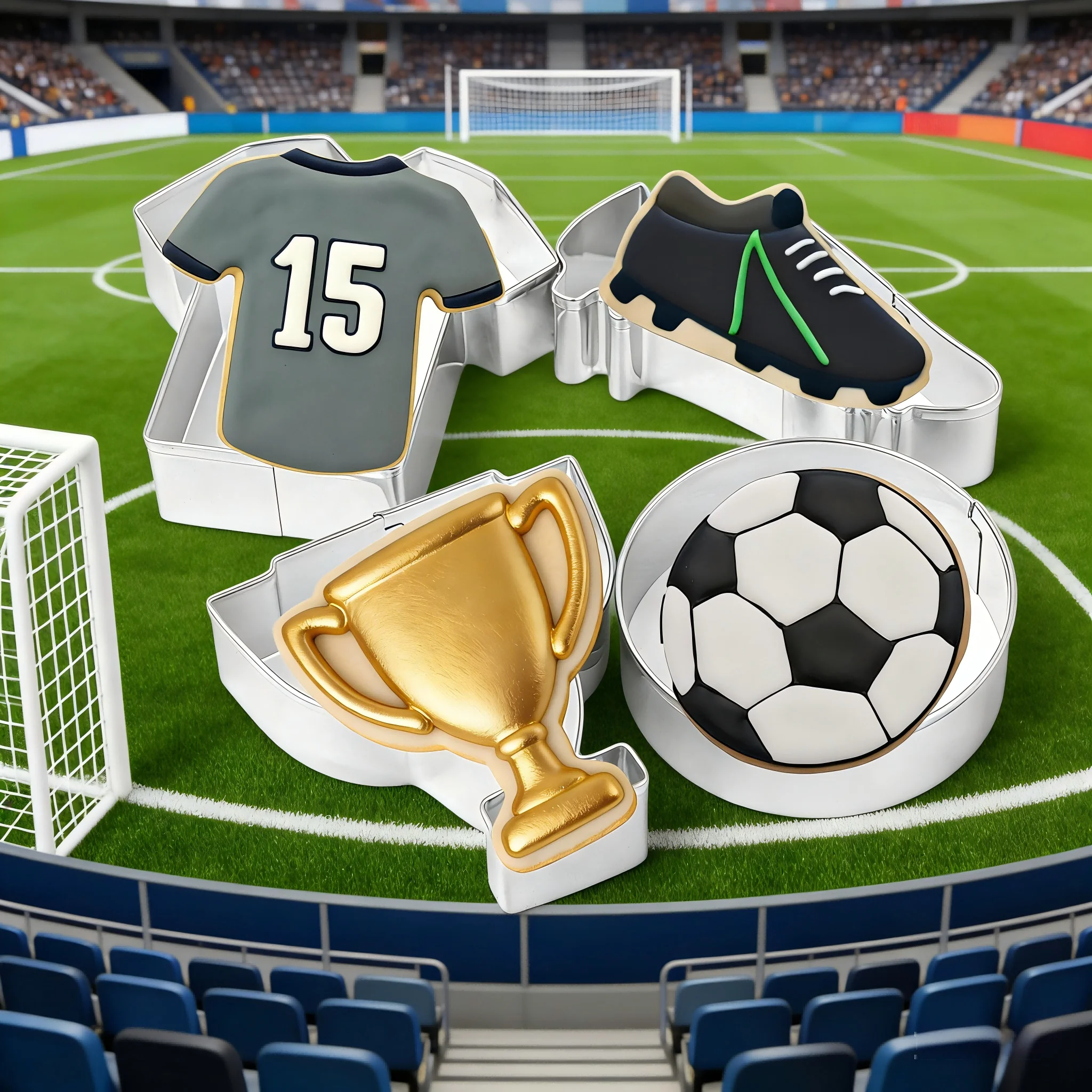 4PCS Cookie Cutter Set, Stainless Steel Food Grade, Smooth Reusable Easy Clean, Baking Molds Cutters, Football Themed Party Home view 3
