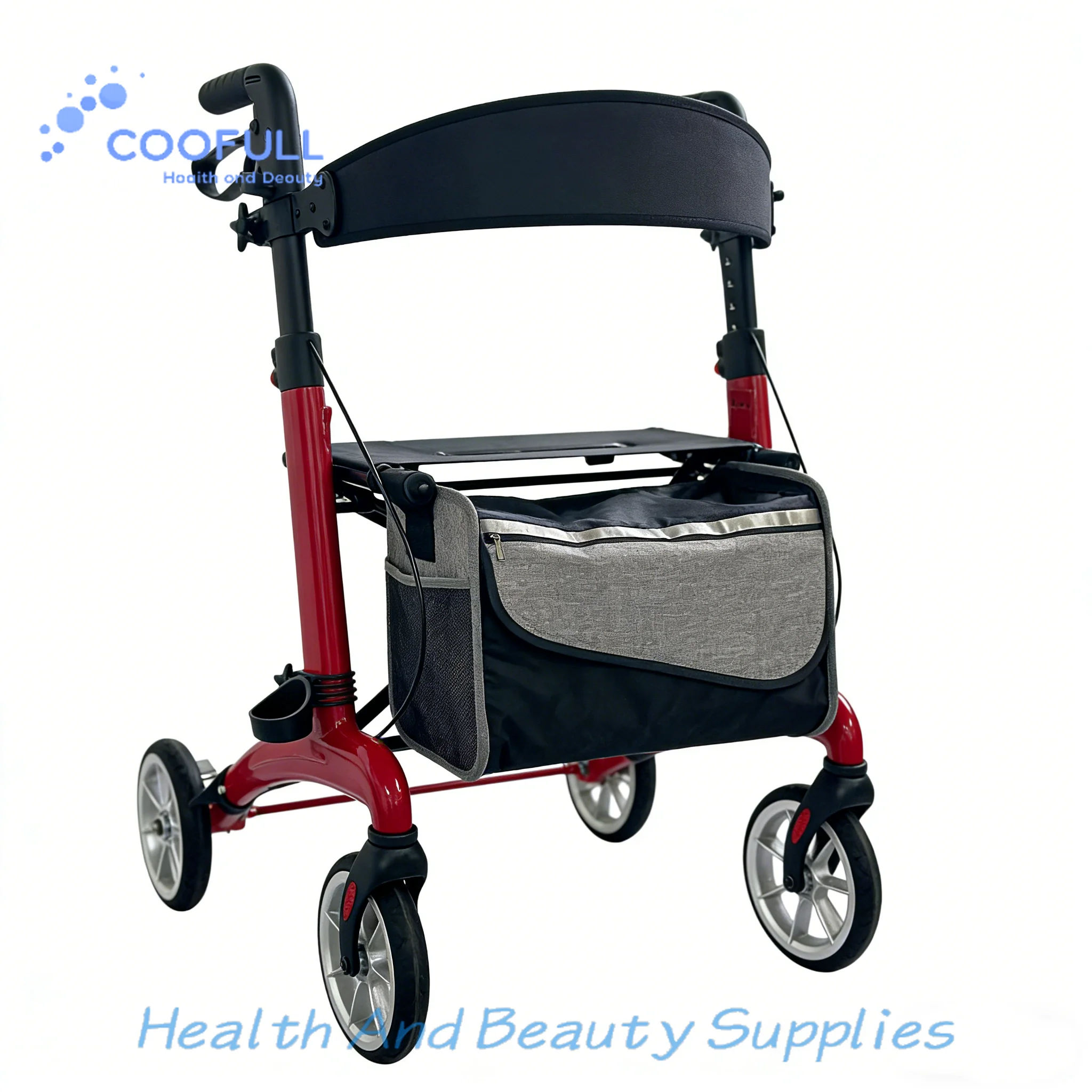 Deambulatore Pieghevole Rosso Coofull Molto Richiesto, Rollator Con Sedile-image
